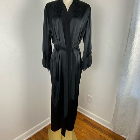 California Dynasty Other - Vintage California Dynasty Womens Black Satin Maxi Robe Fairy  Whimsigoth‎ M